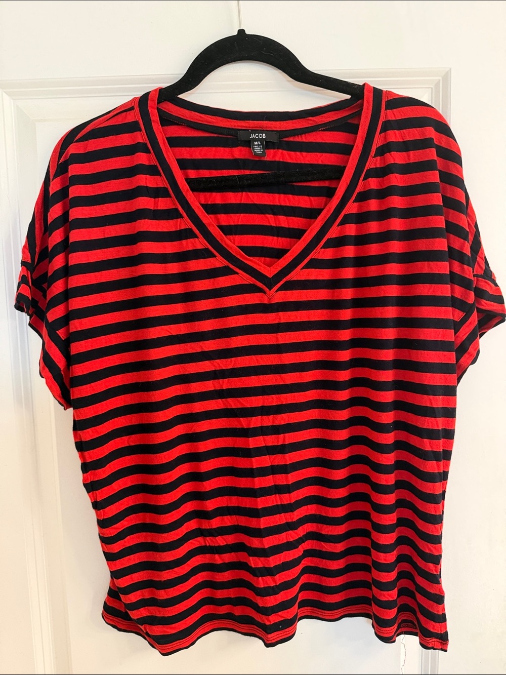 Jacob Red and Black Striped V-Neck Shirt